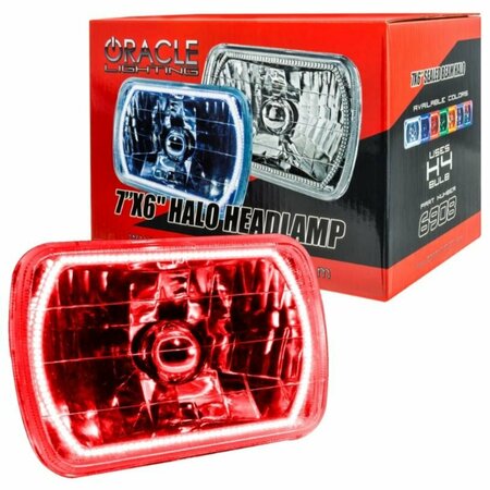 ORACLE LIGHT Sealed Beam 7 x 6 Rectangular Chrome Housing H6054 LED Red Halo Single 6908-003